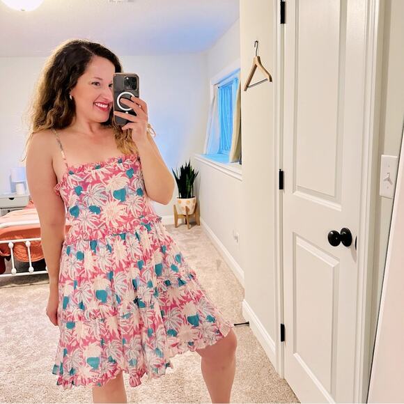 Tuckernuck Oliphant Pink Block Printed Floral Mini Dress Medium